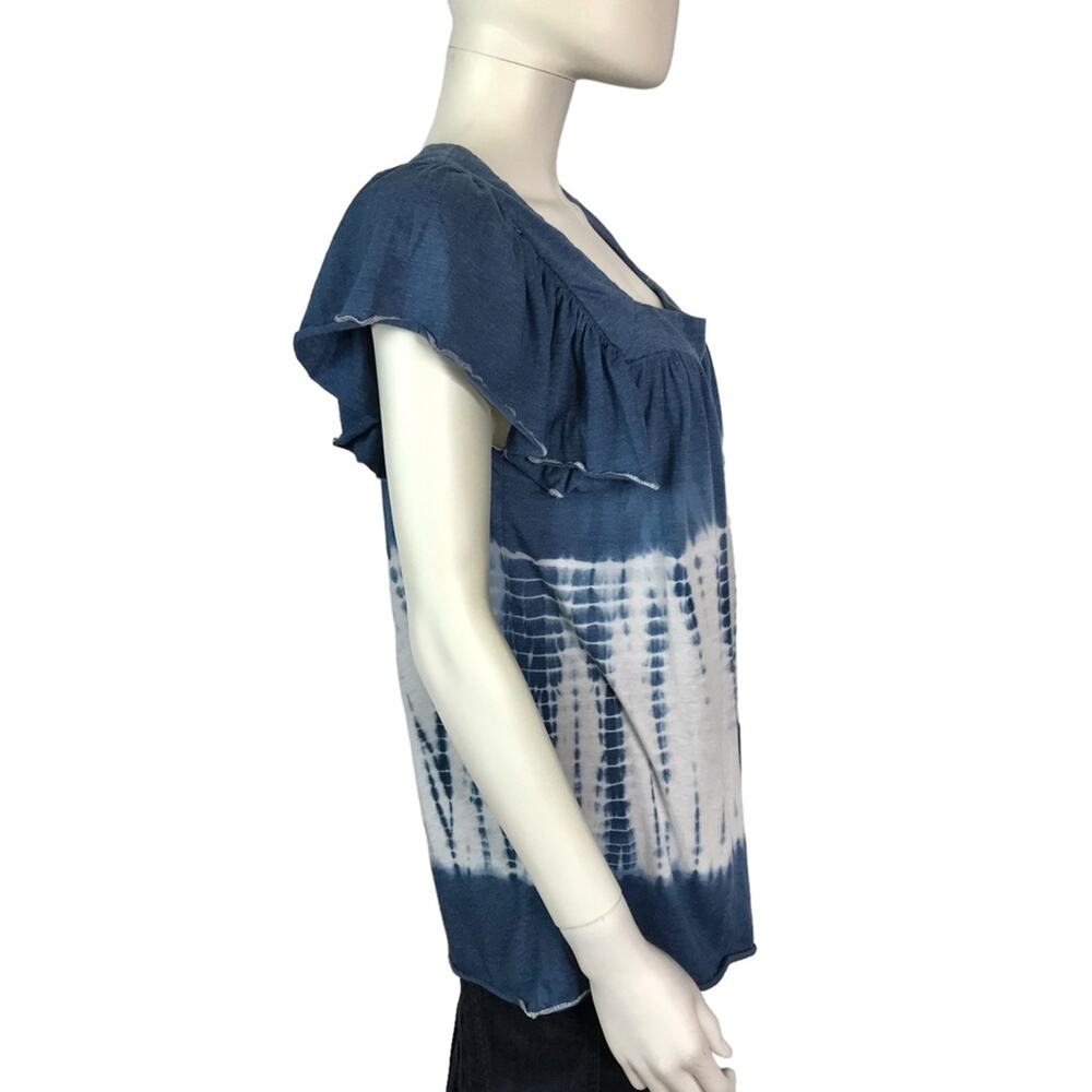 Chaser Blue & White Tie Dye Boho Tee Shirt Vintage Jersey Flutter Sleeves - Picture 5 of 7
